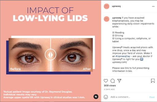 An Instagram post from a pharmaceutical brand showing an example of an effective social media ad