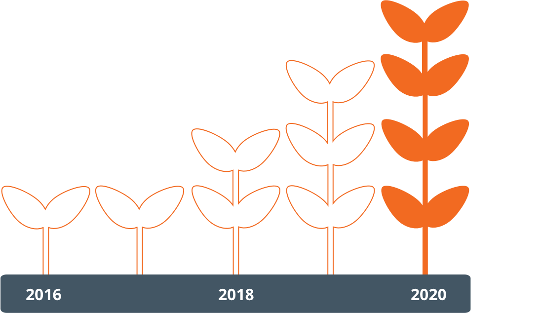 Graph of PRECISIONeffect's employee growth from 2016 to 2020